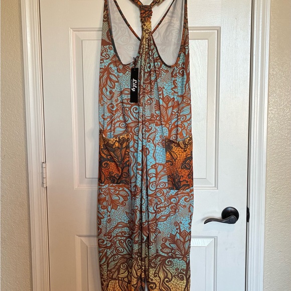 Bohemian Blue and Brown Maxi Jumpsuit - Picture 6 of 15